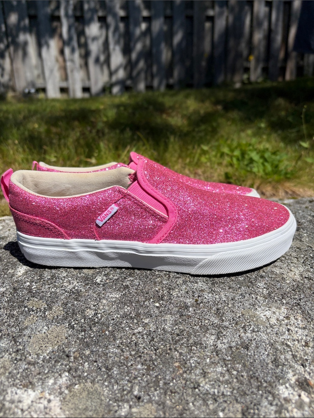 Vans sparkly pink glitter slip on sneakers girls size 5